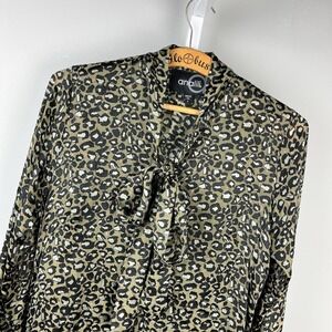 Analili Silk Blend Blouse Top Womens S Olive Green Animal Print Whimsigoth